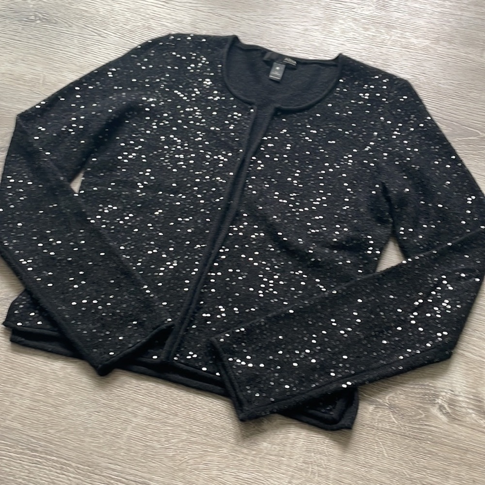 AQUA Cashmere | Black Sequin Cardigan XS